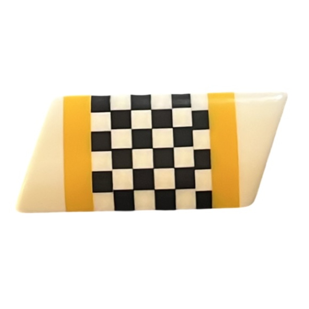 Vintage Y2K Black, White, and Yellow Bakelite Bar Brooch